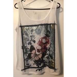 Floral Printed Tank Top w/Butterfly